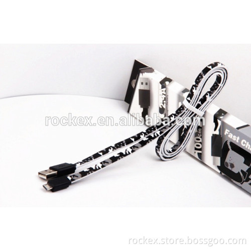 2015 new design new arrival micro usb 2.4A flat cable with camo Pattern